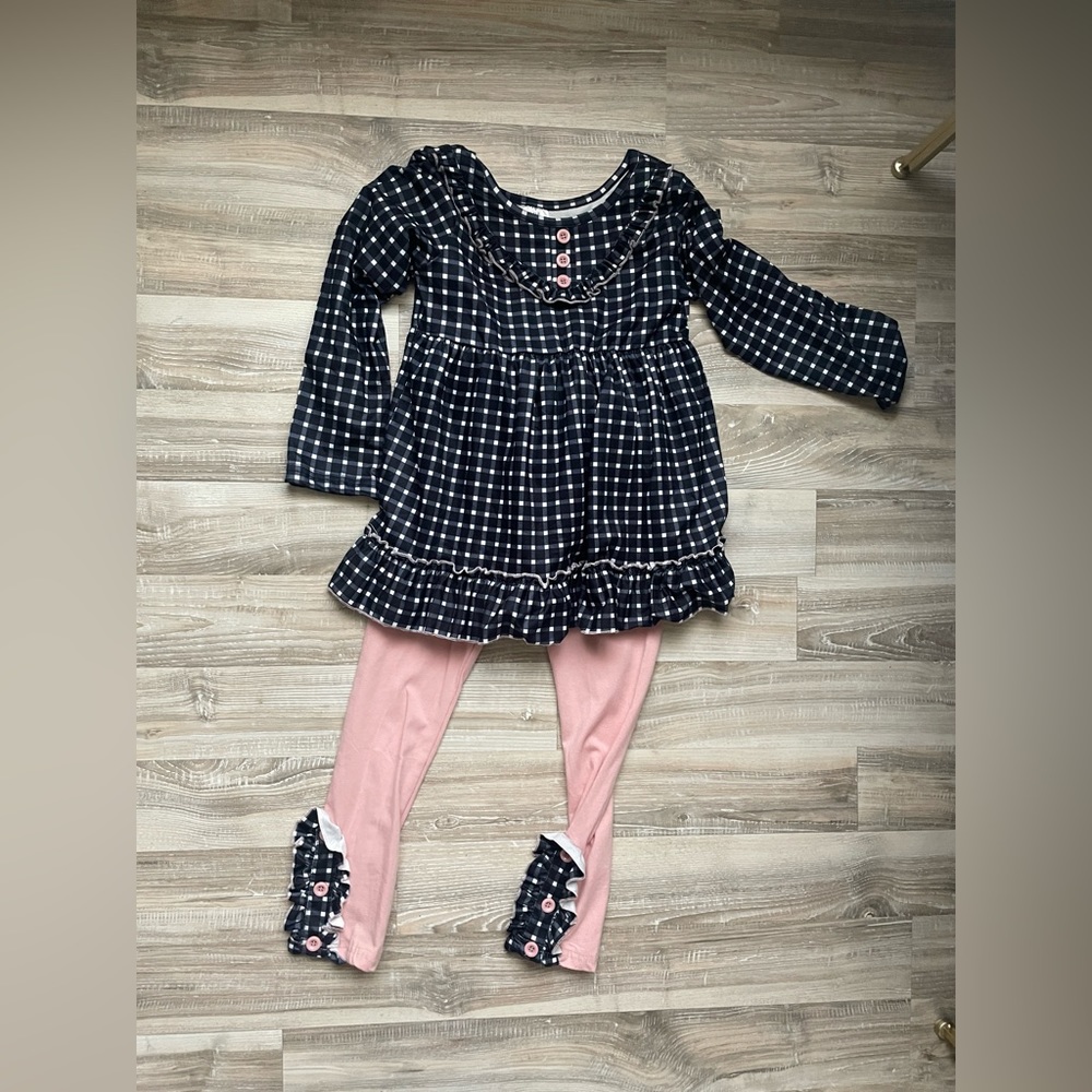Girls‎ Boutique 3XL 7 Years Plaid Blue Pink Long Sleeve Set Polyester Button